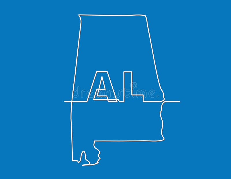 Continuous Line Drawing of Alabama State Stock Vector Illustration of
