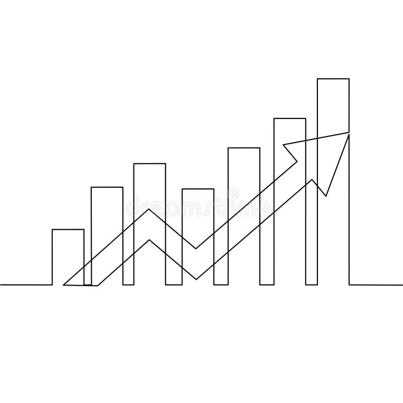Continuous Line Drawing of Bar Chart, Growing Graph, Business Growth Chart Line Drawing