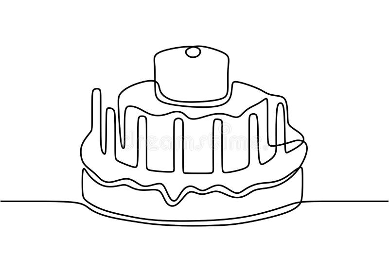 Continuous Line Drawing. Birthday Cake with Candles. Symbol of ...