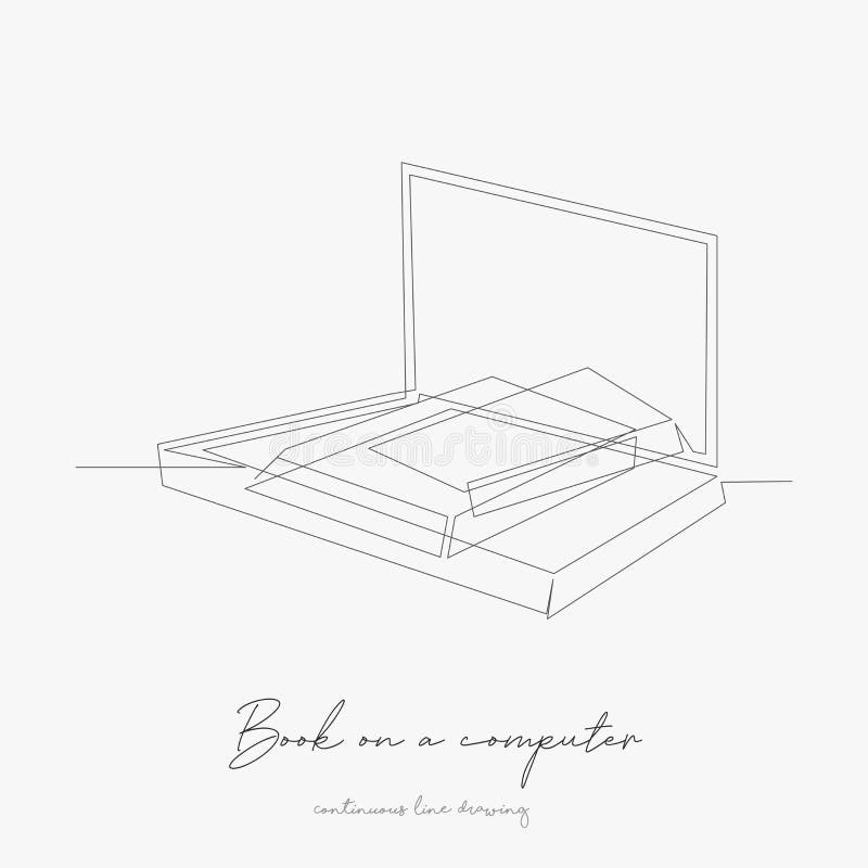 Continuous line drawing. book on a computer. simple vector illustration. book on a computer concept hand drawing sketch line vector illustration