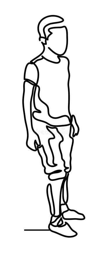 Continuous Line Drawing. Boy on Bike. Vector Illustration. People in ...