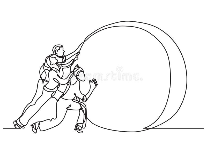Continuous line drawing of business situation - team efforts vector illustration