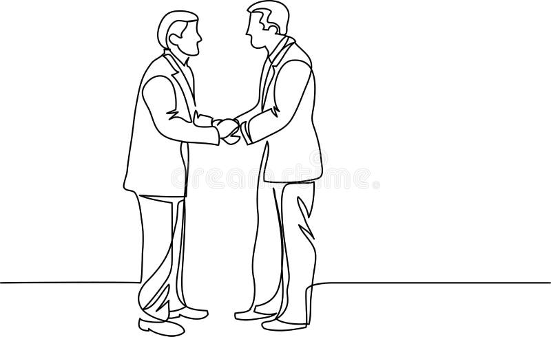 Continuous line drawing of businessmen meeting handshake vector illustration
