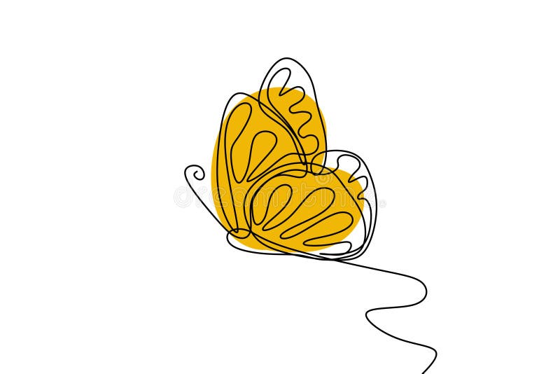 Continuous line drawing butterfly with color minimalism design vector illustration