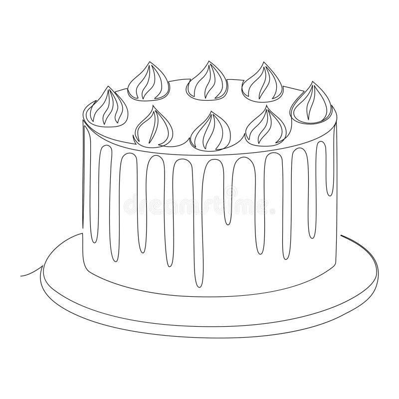 Continuous Line Drawing of Cake. Vector Illustration Stock Vector
