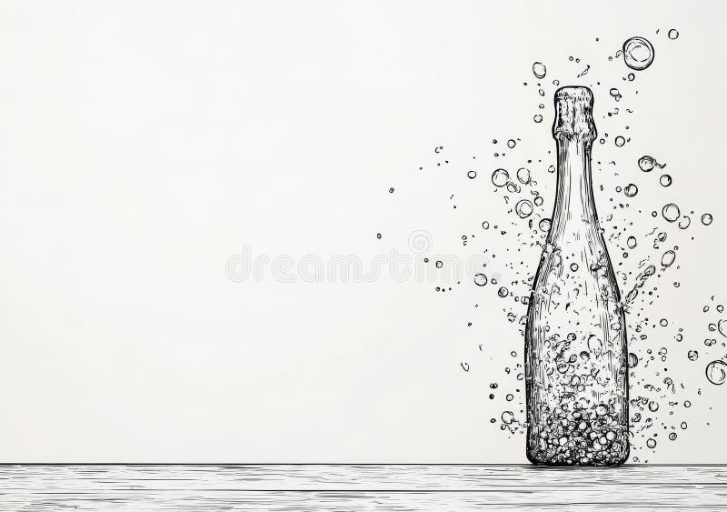 Continuous line drawing of Champagne bottle explosion royalty free stock image