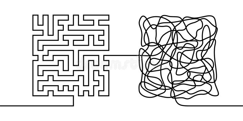 Continuous line drawing a chaos and order concept stock illustration