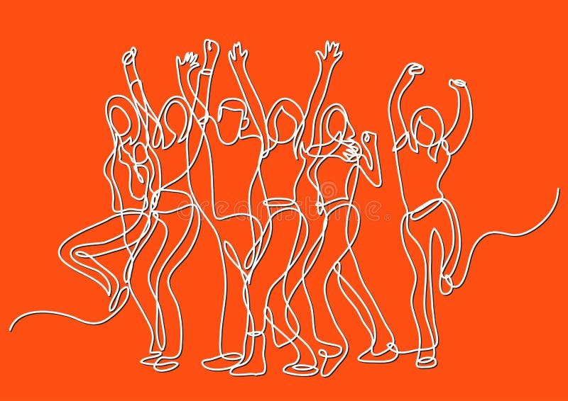 Continuous Line Drawing Of Cheering Crowd Stock Vector Illustration