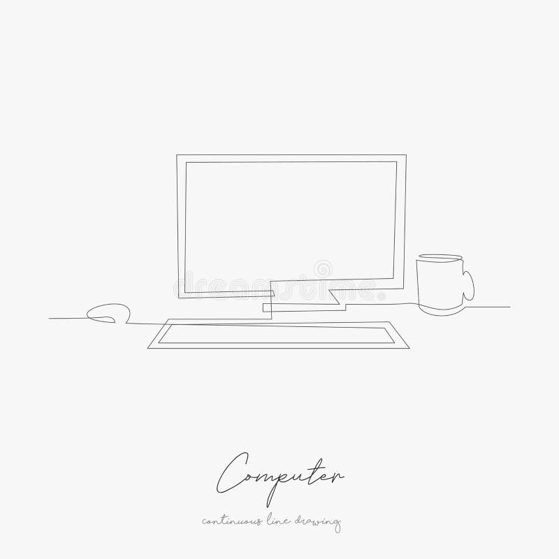 Continuous line drawing. computer. simple vector illustration. computer concept hand drawing sketch line royalty free illustration