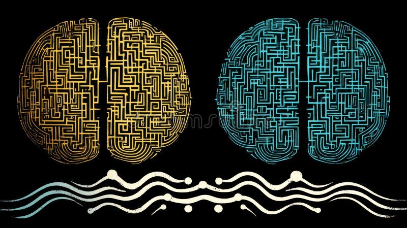 A continuous line drawing concept illustrating the human brain's creativity versus logic, representing chaos and royalty free stock photos