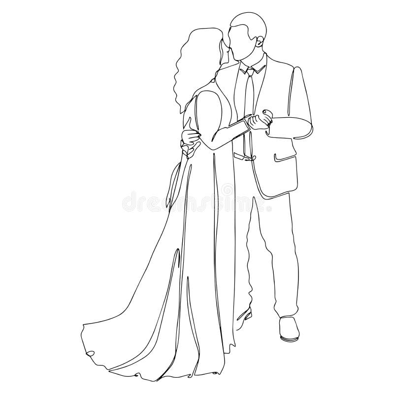 Wedding couple line art lovely hugs vector image on VectorStock | Wedding  drawing, Line art, Wedding illustration