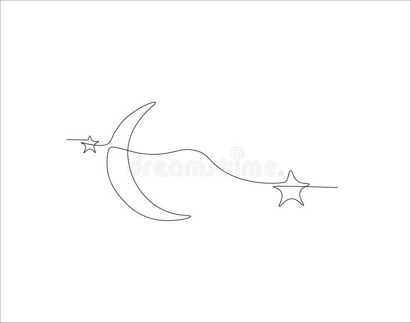 Continuous Line Drawing Of Crescent Moon For Ramadhan Element. One Line Of Crescent Moon. Moon Continuous Line Art. Editable vector illustration