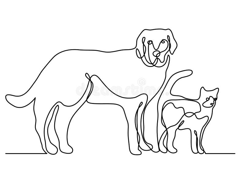 Continuous Line Drawing Of Dog And Cat Stock Vector Illustration Of Contour Drawn