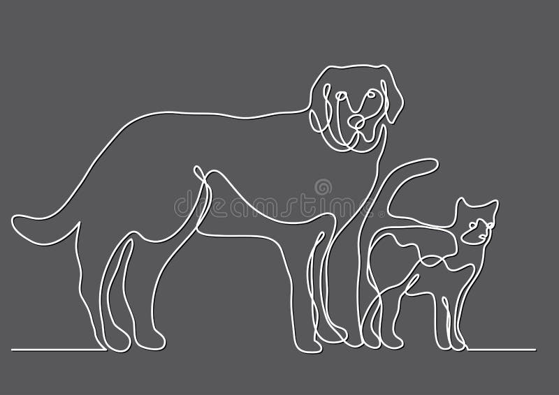 Continuous Line Drawing of Dog and Cat Stock Vector - Illustration of