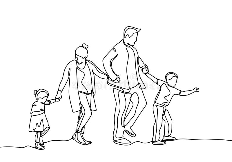 sketch of a family of 4 clipart