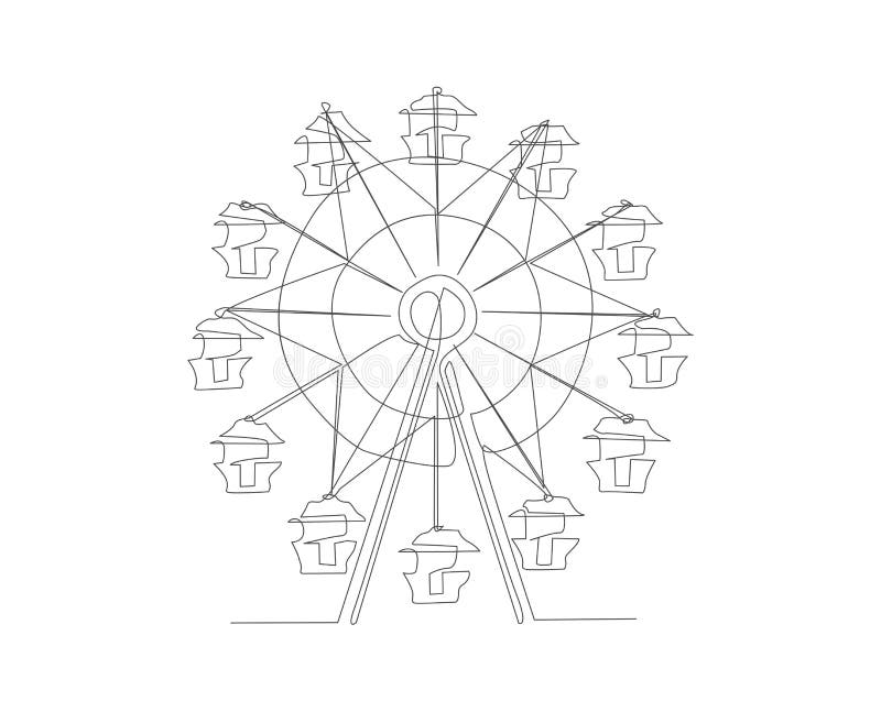 Continuous Line Drawing of Ferris Wheel Stock Vector Illustration of