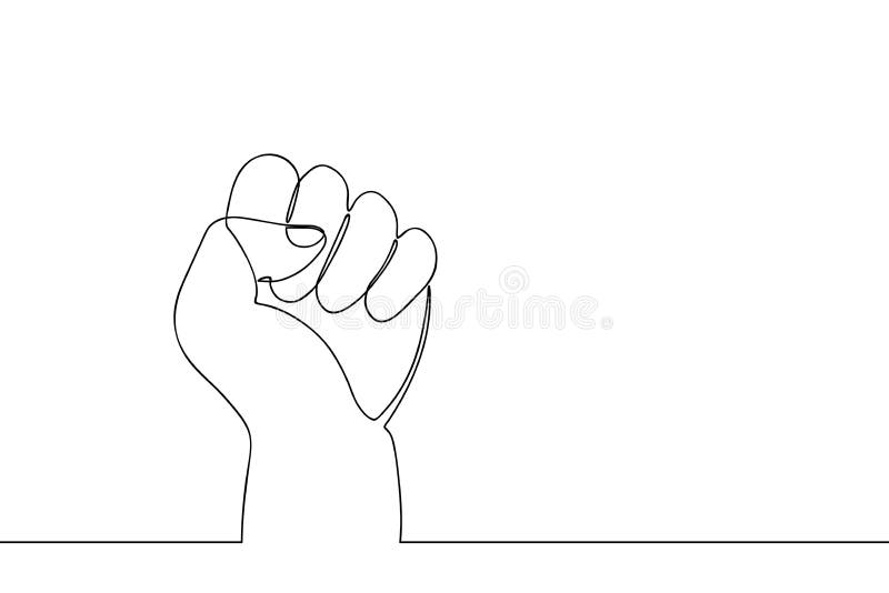 Continuous line drawing fist. One line hand with clenched fingers. Protest or revolution concept. Vector