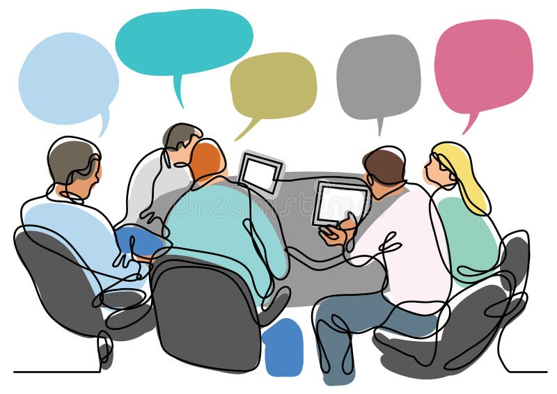 Continuous Line Drawing of Working Group of Team Members Stock Vector