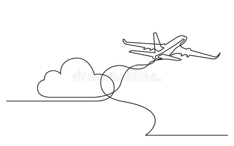 Continuous line drawing of flying passenger plane