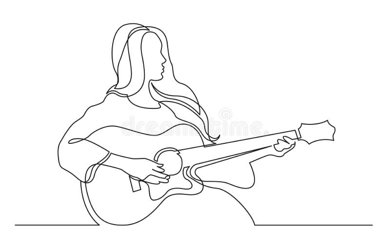 Continuous Line Drawing of Girl Playing Acoustic Guitar Stock Vector
