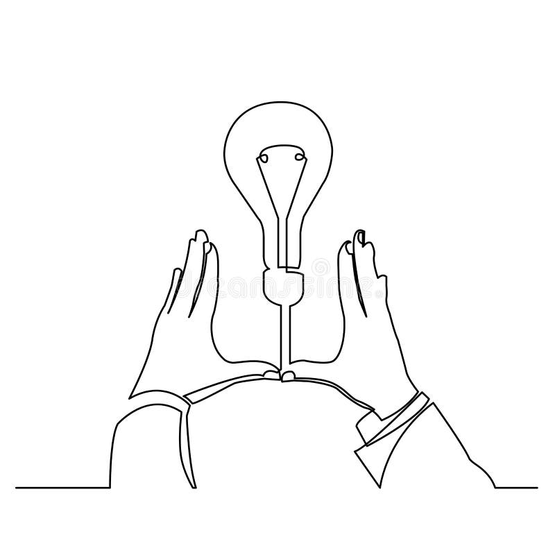 Continuous line drawing of hands showing a new idea vector illustration