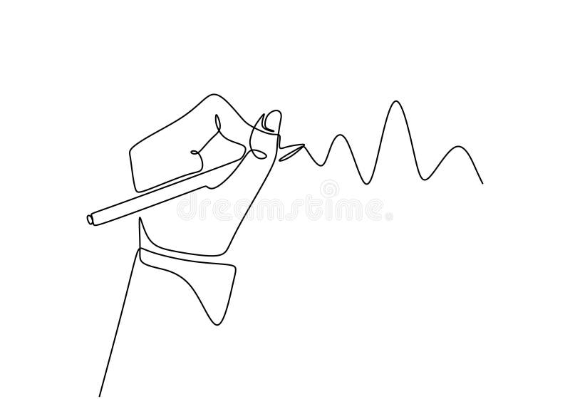 Continuous line drawing of hands writing letter vector minimalism. One single hand drawn style royalty free illustration