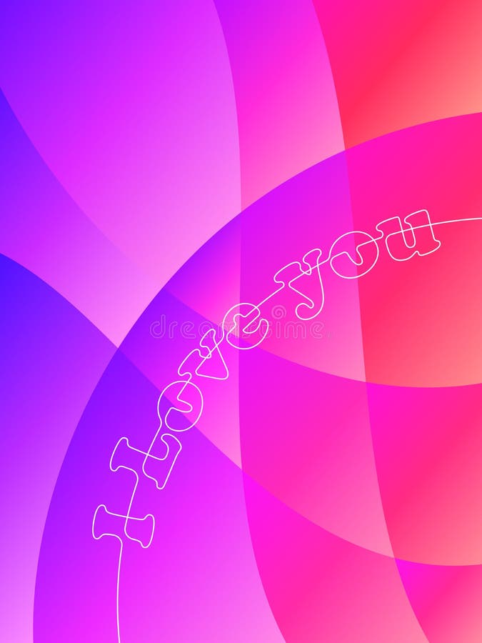 Continuous line drawing of I LOVE YOU text on abstract dynamic colors gradient background royalty free illustration