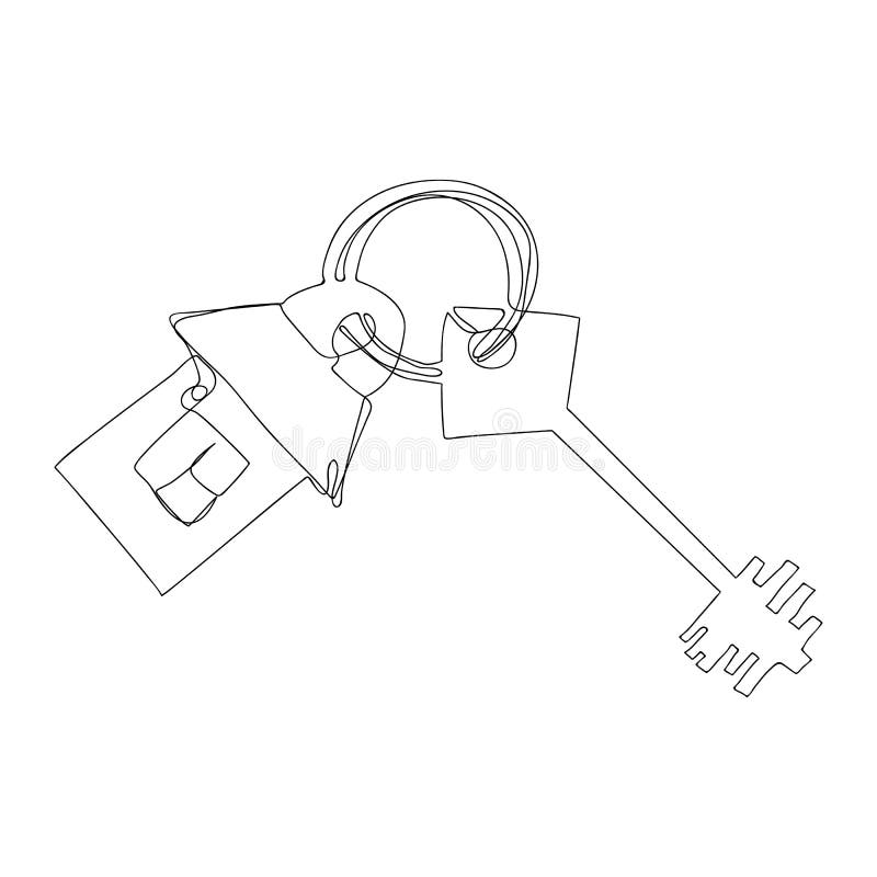 Continuous Line Drawing Key With House Keychain Mortgage Concept