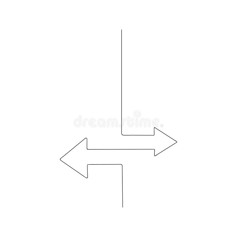 Continuous line drawing of left righ arrows. isolated sketch drawing of left righ arrows line concept. outline thin stroke vector royalty free illustration