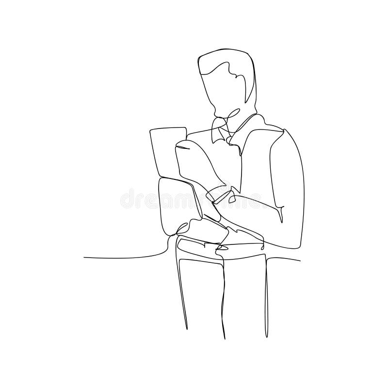 continuous line drawing of male worker standing. isolated sketch drawing of male worker standing line concept. outline thin stroke stock illustration continuous line drawing of male worker standing. isolated sketch drawing of male worker standing line concept. outline thin stroke stock illustration