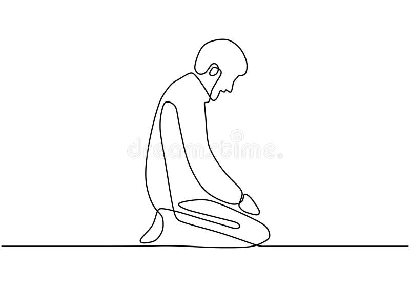 Continuous line drawing muslim prayer. Person doing Salah, Salaah or Salat is the second of the Five Pillars in the Islamic faith