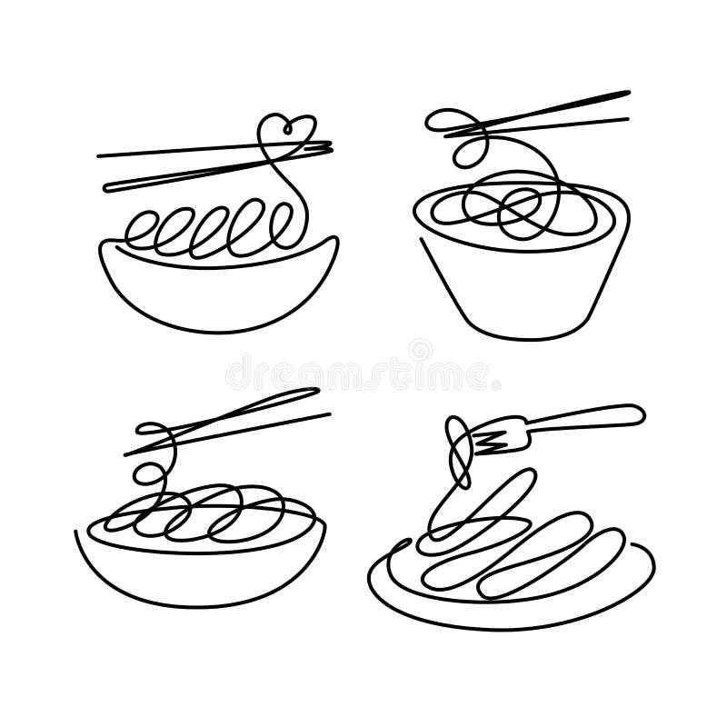 Continuous Line Drawing Noodle, Vector Stock Vector Illustration of