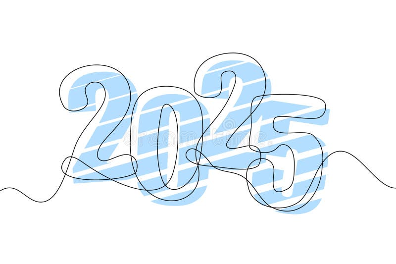 Continuous Line Drawing 2025 Number. Minimalism Concept Celebration. 2025 Year in Single Line