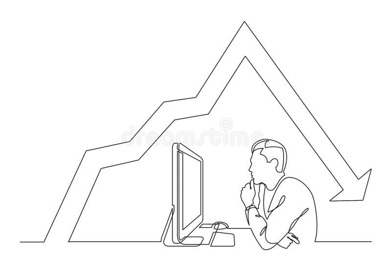 Continuous Line Drawing Of Office Worker Concentrated Behind Computer With  Decreasing Graph Stock Vector - Illustration of finance, continuous:  131806553