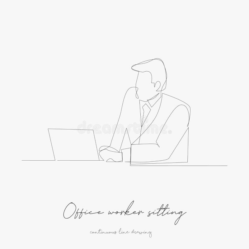 Continuous line drawing. office worker sitting working on laptop computer. simple vector illustration. office worker sitting royalty free illustration