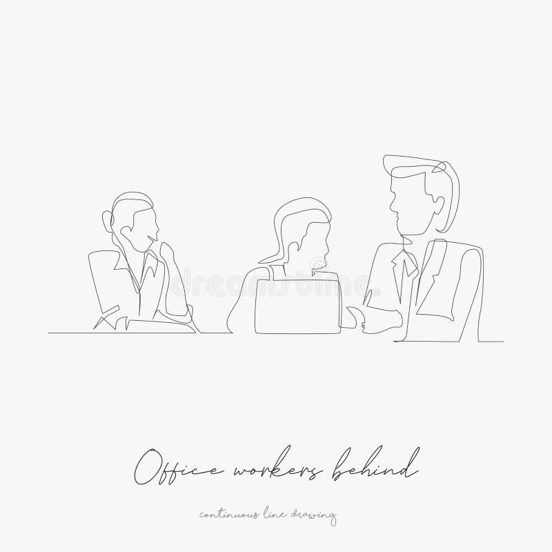 Continuous line drawing. office workers behind computer. simple vector illustration. office workers behind computer concept hand royalty free illustration