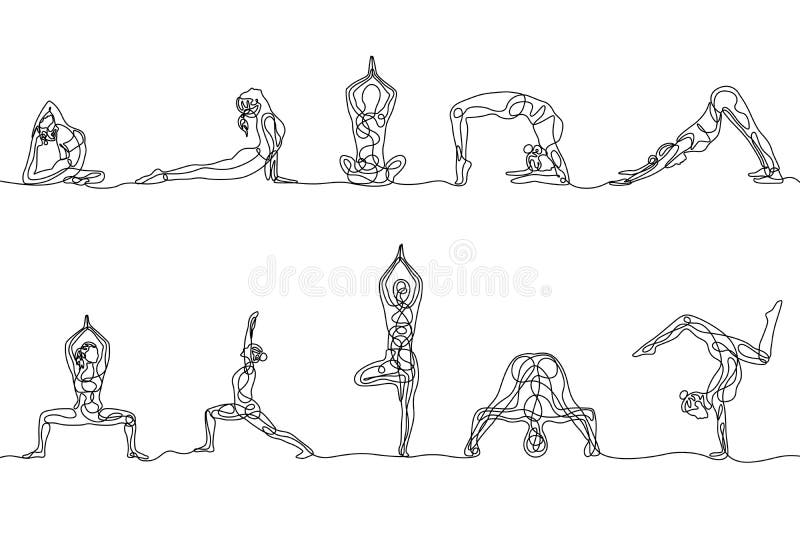 Yoga Poses Woman Silhouette Isolated Over White Background Stock ...