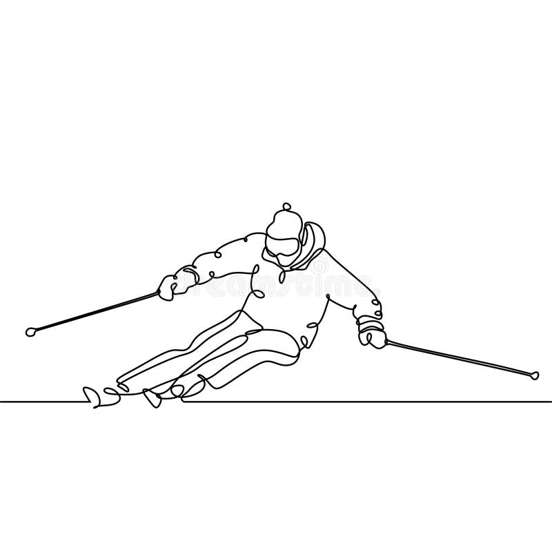 Continuous Line Drawing Ski Racer Minimalist Design of Person Doing ...