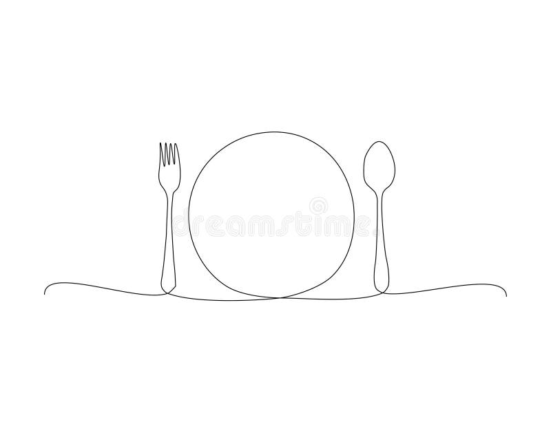 Continuous Line Drawing Of Spoon And Fork. One Line Of Spoon And Fork. Silverware Continuous Line Art. Editable Outline stock illustration