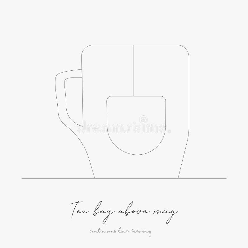 Continuous Line Drawing. Tea Bag Above Mug. Simple Vector Illustration