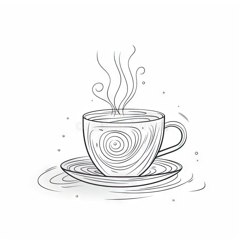 Continuous Line Drawing of Tea and Coffee Cup for Invitations and