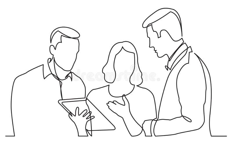 Continuous line drawing of team discussing work task royalty free illustration
