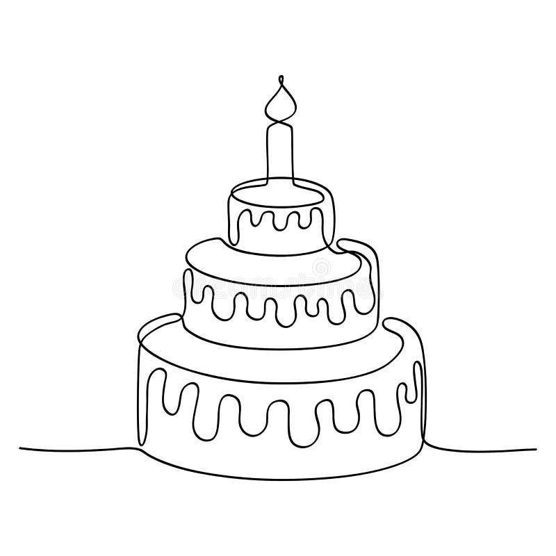 Continuous Line Drawing. Tiered Birthday Cake With Candle. Stock Vector ...