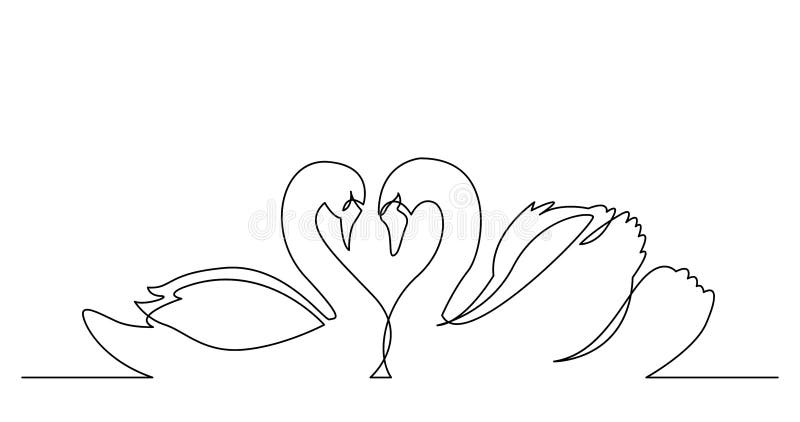 One continuous line drawing of cute swans couple swimming on the lake and  their heads formed romantic heart shape. Romantic animal love concept  single line graphic draw design vector illustration 3592176 Vector