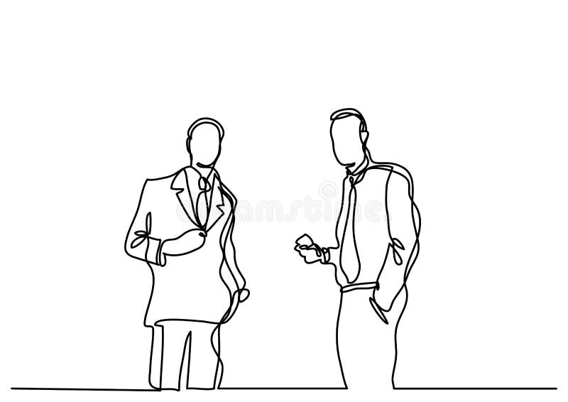Continuous Line Drawing of Two Businessmen Talking Stock Vector