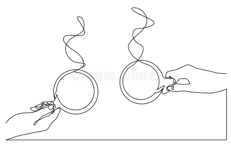 Continuous line drawing of two hands holding coffee cups royalty free illustration