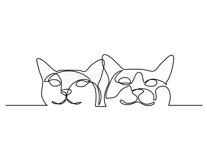 Continuous one line drawing of two cats in minimalism style. Cute