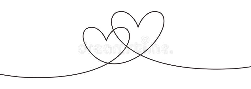 Continuous line drawing two hearts embracing, Black and white vector minimalist illustration of love concept minimalism one hand