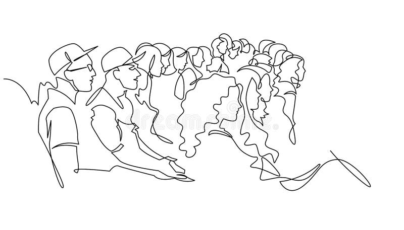Continuous Line Drawing of Vector illustration character of audience in the conference hall stock illustration
