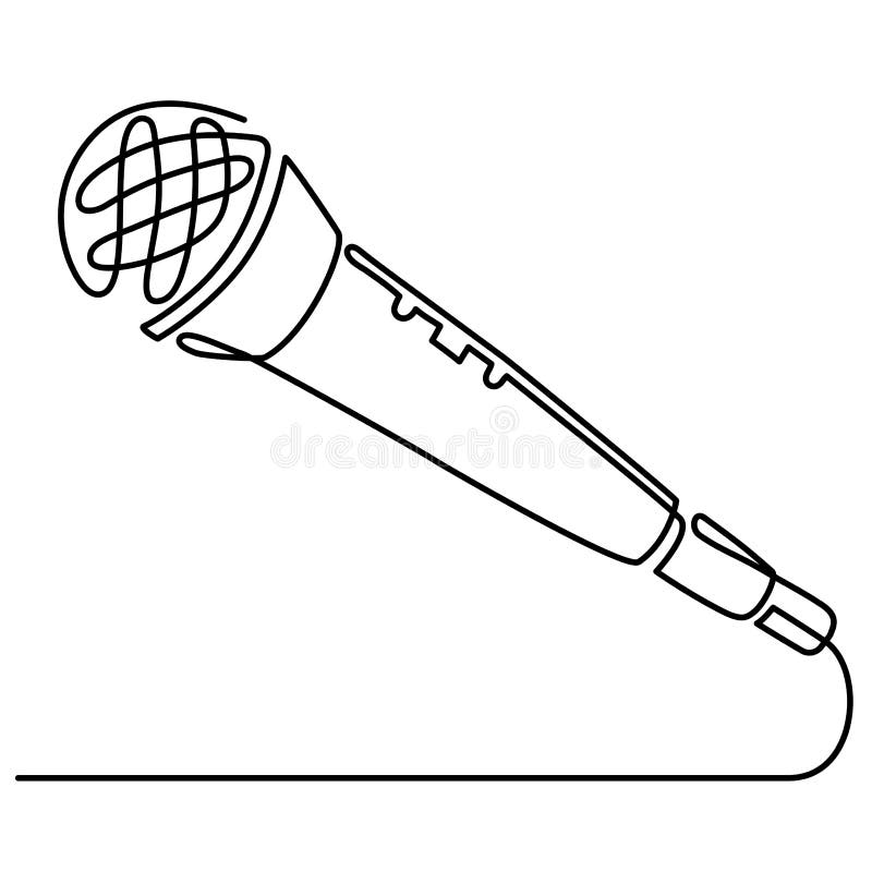 Continuous Line Drawing of Vector wired microphone icon thin line for web and mobile, modern minimalistic linear design royalty free illustration
